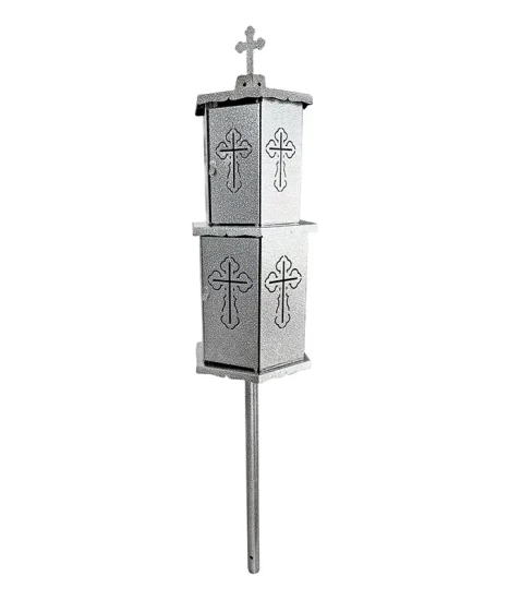 Felinar metalic pentru cimitir, GRS F10G, vopsit electrostatic gri-argintiu, cu picior