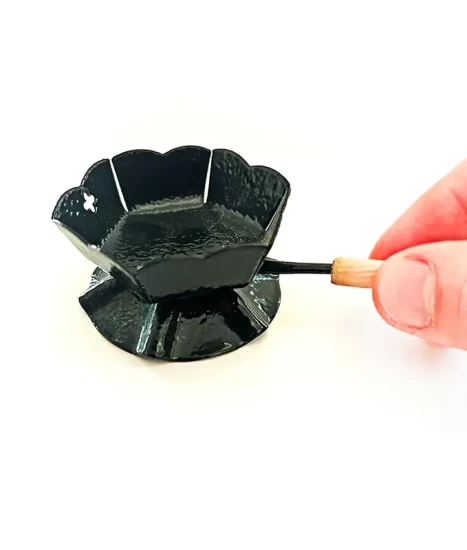 Cățuie din metal cu mâner din lemn pentru ars tămâie, GRS-K2N, negru, 62mm