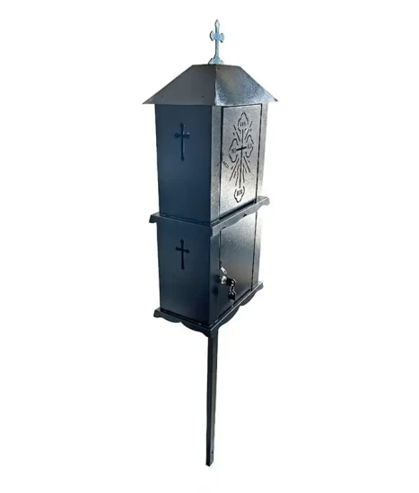 Felinar metalic pentru cimitir, GRS F1N, vopsit electrostatic negru, cu picior detasabil