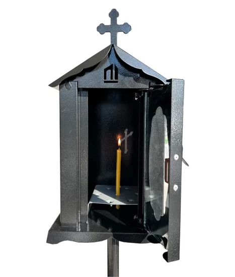 Felinar metalic pentru cimitir, GRS F4N, vopsit electrostatic negru, cu picior