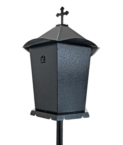 Felinar metalic pentru cimitir, GRS F3N, vopsit electrostatic negru, cu picior