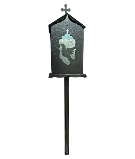 Felinar metalic pentru cimitir, GRS F6N, vopsit electrostatic negru, cu picior