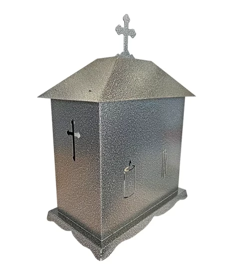 Felinar metalic pentru cimitir, GRS F5G, vopsit electrostatic gri-argintiu, fără picior