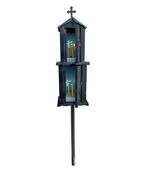 Felinar metalic pentru cimitir, GRS F7N, vopsit electrostatic negru, cu picior