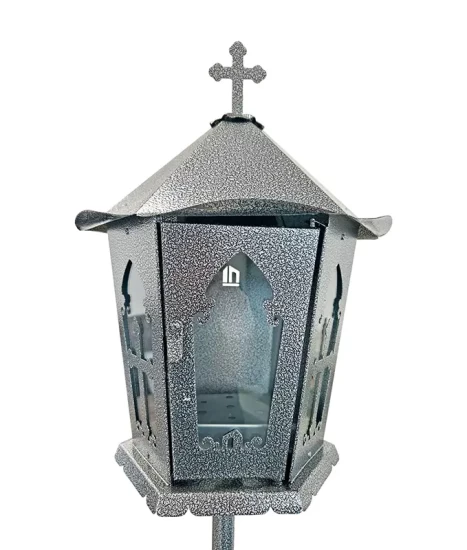 Felinar metalic pentru cimitir, GRS F3G, vopsit electrostatic gri-argintiu, cu picior,