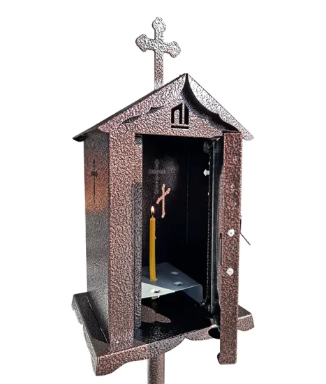 Felinar metalic pentru cimitir, GRS F4M, vopsit electrostatic maro, cu picior