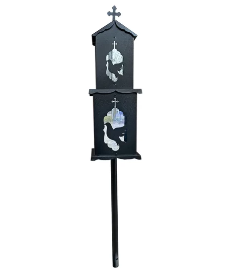 Felinar metalic pentru cimitir, GRS F7N, vopsit electrostatic negru, cu picior