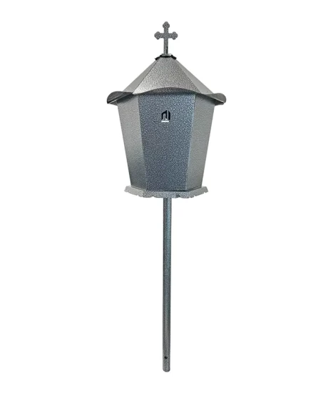 Felinar metalic pentru cimitir, GRS F3G, vopsit electrostatic gri-argintiu, cu picior,