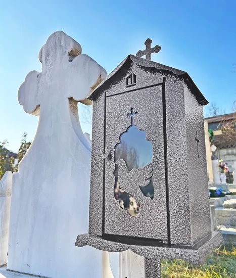 Felinar metalic pentru cimitir, GRS F6G, vopsit electrostatic gri, cu picior