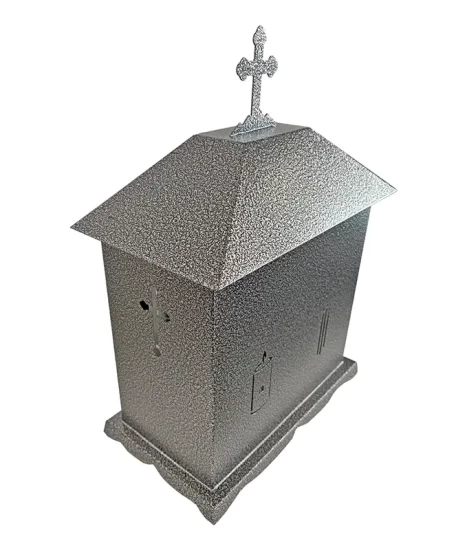Felinar metalic pentru cimitir, GRS F5U1G cu ușă, vopsit electrostatic gri-argintiu, fără picior