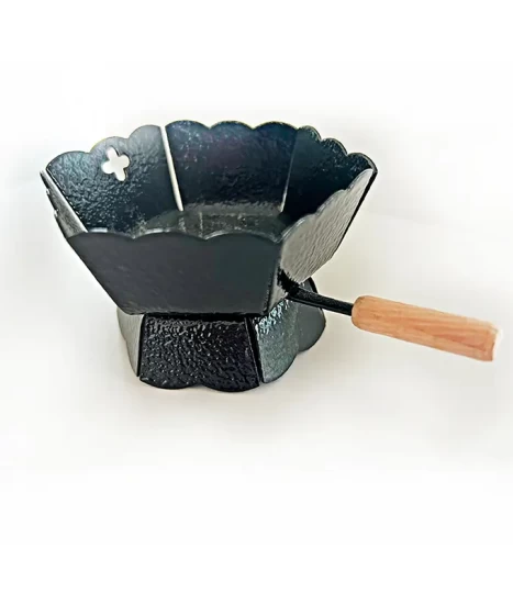Cățuie din metal cu mâner din lemn pentru ars tămâie, GRS-K3N, negru, 80mm