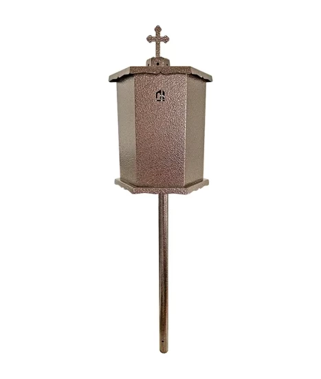 Felinar metalic pentru cimitir, GRS F9M, vopsit electrostatic maro, cu picior
