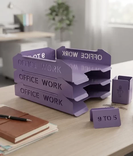 Set tăvițe metalice pentru birou OFFICE 3, OF5V-S3, model 5, violet