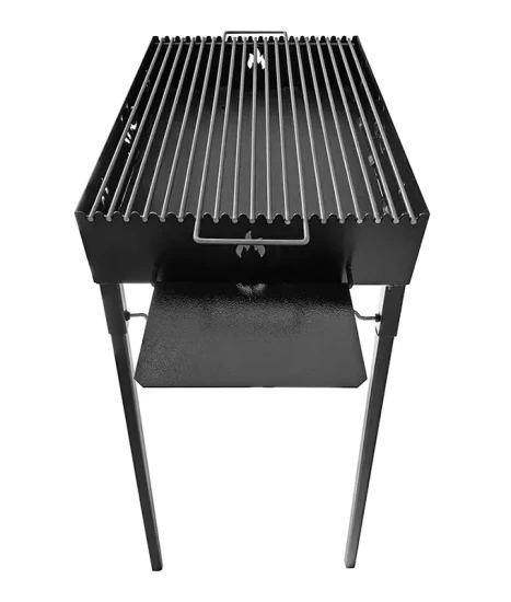 Grătar metalic de grădină și camping model V, 68 x 38 x 77 cm, pe cărbuni, cu picioare detașabile și tăviță suport