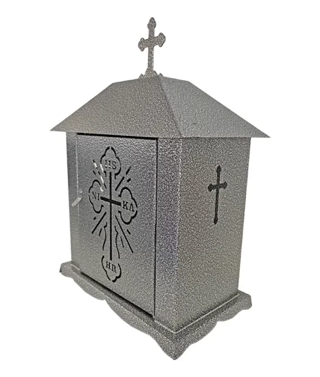Felinar metalic pentru cimitir, GRS F5U1G cu ușă, vopsit electrostatic gri-argintiu, fără picior