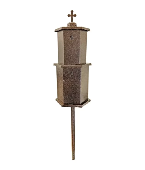 Felinar metalic pentru cimitir, GRS F10M, vopsit electrostatic maro, cu picior