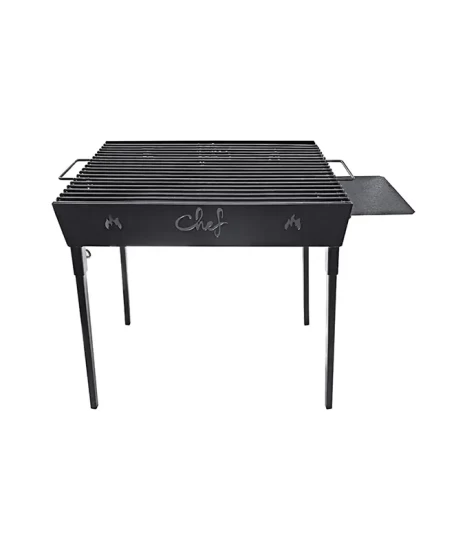Grătar metalic de grădină și camping model V, 68 x 38 x 77 cm, pe cărbuni, cu picioare detașabile și tăviță suport