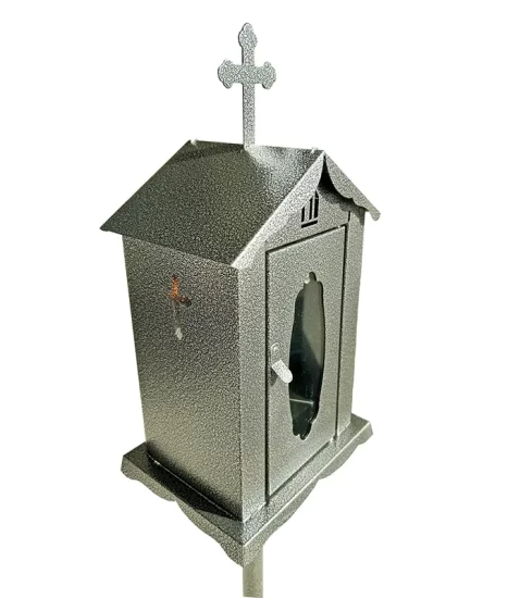 Felinar metalic pentru cimitir, GRS F4G, vopsit electrostatic gri, cu picior