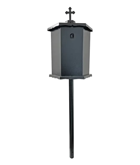 Felinar metalic pentru cimitir, GRS F9N, vopsit electrostatic negru, cu picior