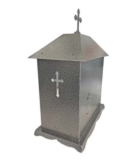 Felinar metalic pentru cimitir, GRS F5G, vopsit electrostatic gri-argintiu, fără picior