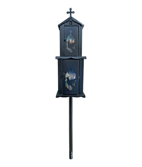 Felinar metalic pentru cimitir, GRS F7N, vopsit electrostatic negru, cu picior