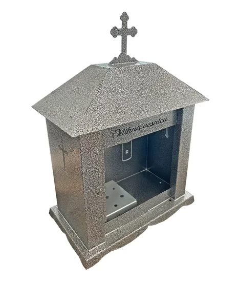 Felinar metalic pentru cimitir, GRS F5G, vopsit electrostatic gri-argintiu, fără picior