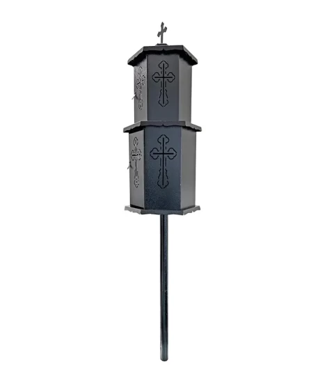 Felinar metalic pentru cimitir, GRS F10N, vopsit electrostatic negru, cu picior