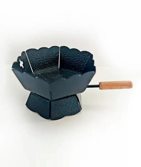 Cățuie din metal cu mâner din lemn pentru ars tămâie, GRS-K3N, negru, 80mm