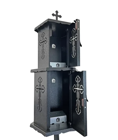 Felinar metalic pentru cimitir, GRS F10N, vopsit electrostatic negru, cu picior