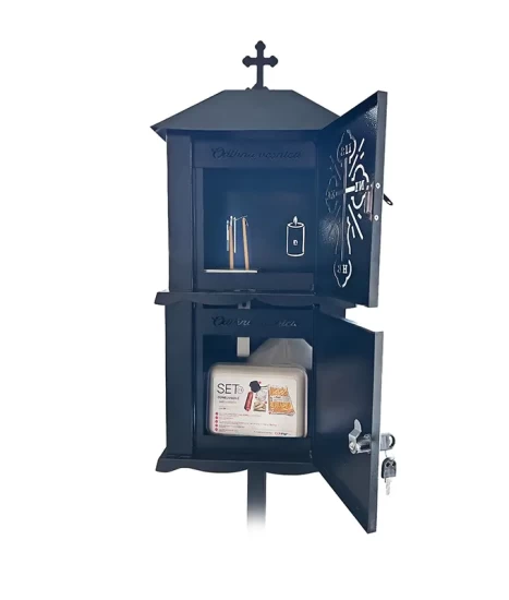 Felinar metalic pentru cimitir, GRS F1N, vopsit electrostatic negru, cu picior detasabil