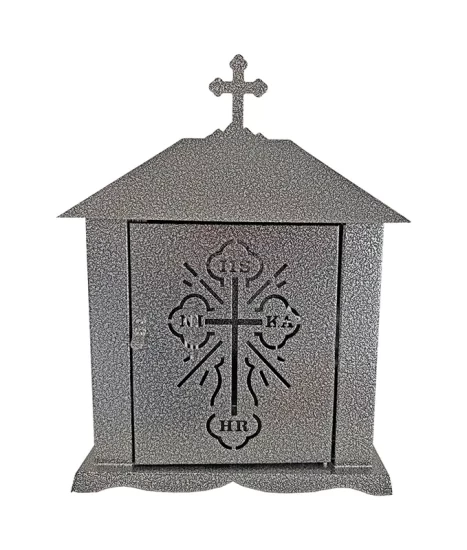 Felinar metalic pentru cimitir, GRS F5U1G cu ușă, vopsit electrostatic gri-argintiu, fără picior