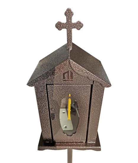 Felinar metalic pentru cimitir, GRS F4M, vopsit electrostatic maro, cu picior