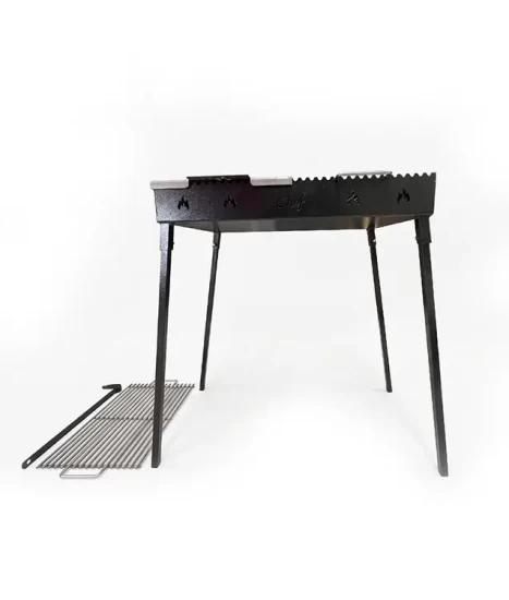 Grătar metalic de curte și grădină model W, 70 x 45 x 85 cm, pe cărbuni, cu picioare detașabile, două grilluri și o plită