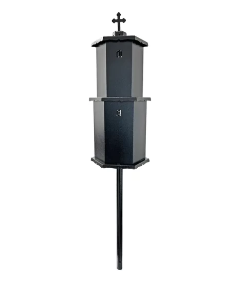 Felinar metalic pentru cimitir, GRS F10N, vopsit electrostatic negru, cu picior