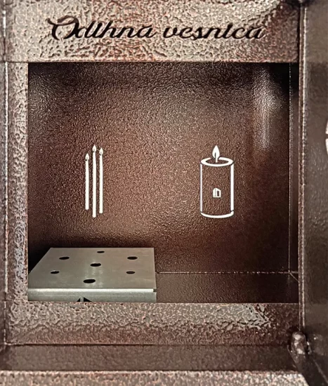 Felinar metalic pentru cimitir, GRS F5U1M cu ușă, vopsit electrostatic maro, fără picior