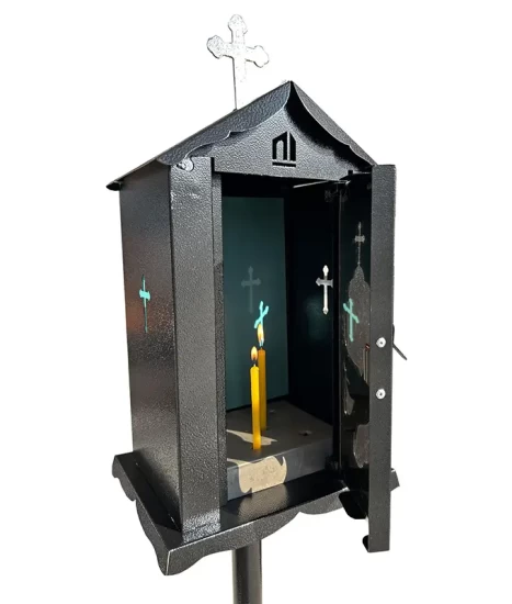 Felinar metalic pentru cimitir, GRS F6N, vopsit electrostatic negru, cu picior