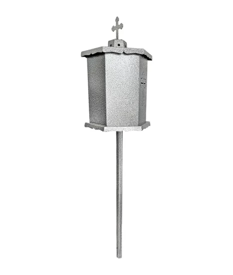 Felinar metalic pentru cimitir, GRS F8G, vopsit electrostatic gri-argintiu, cu picior