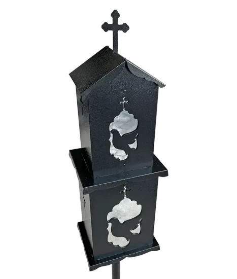 Felinar metalic pentru cimitir, GRS F7N, vopsit electrostatic negru, cu picior