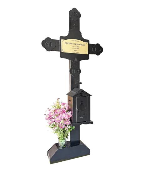 Cruce metalică cimitir cu felinar, GRS-CR4 – 182x75 cm, vopsită electrostatic