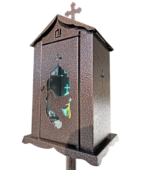 Felinar metalic pentru cimitir, GRS F6M, vopsit electrostatic maro, cu picior