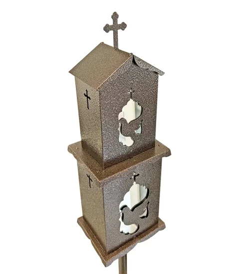 Felinar metalic pentru cimitir, GRS F7M, vopsit electrostatic maro, cu picior