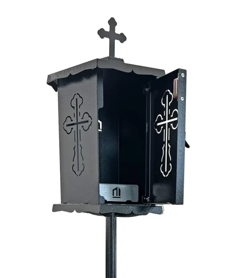 Felinar metalic pentru cimitir, GRS F8N, vopsit electrostatic negru