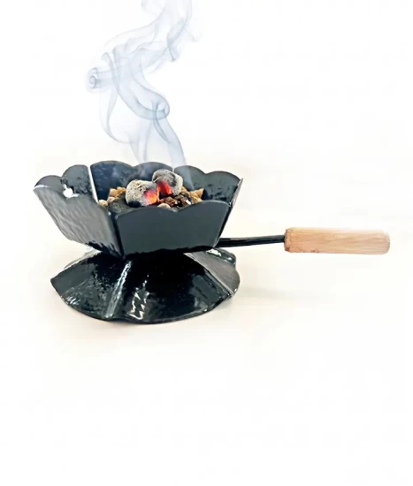 Cățuie din metal cu mâner din lemn pentru ars tămâie, GRS-K2N, negru, 62mm