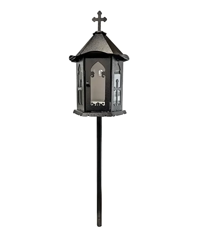 Felinar metalic pentru cimitir, GRS F2N, vopsit electrostatic negru, cu picior