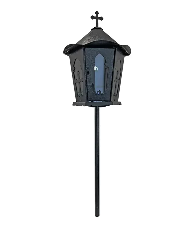 Felinar metalic pentru cimitir, GRS F3N, vopsit electrostatic negru, cu picior
