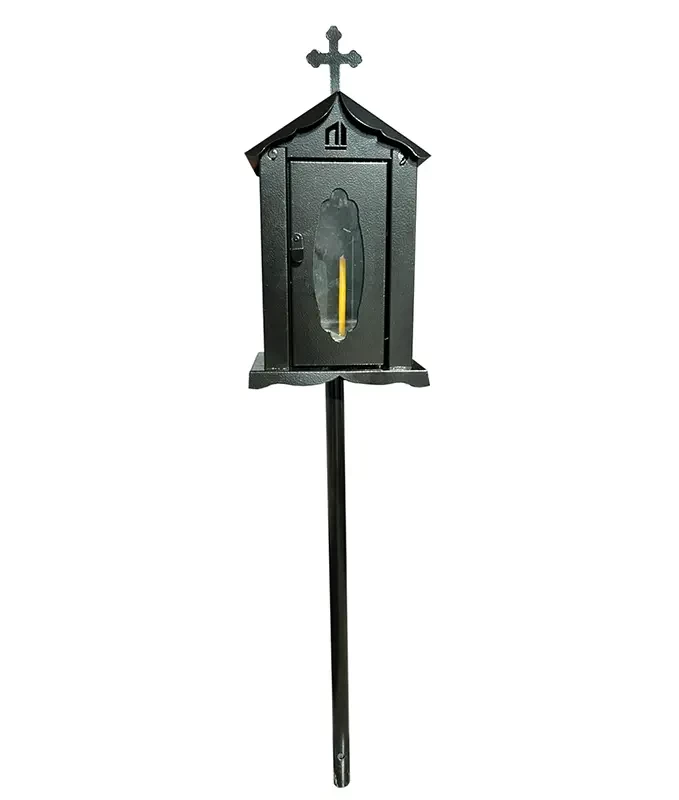 Felinar metalic pentru cimitir, GRS F4N, vopsit electrostatic negru, cu picior