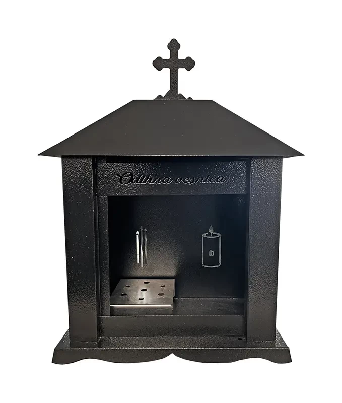 Felinar metalic pentru cimitir, GRS F5N, vopsit electrostatic negru, fără picior