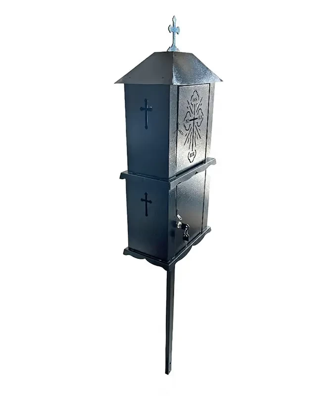 Felinar metalic pentru cimitir, GRS F1N, vopsit electrostatic negru, cu picior detasabil