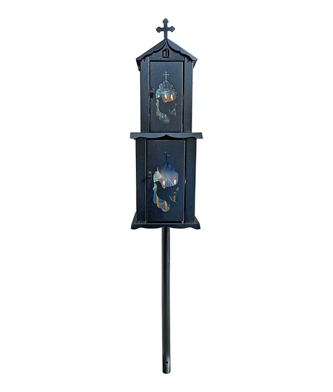 Felinar metalic pentru cimitir, GRS F7N, vopsit electrostatic negru, cu picior