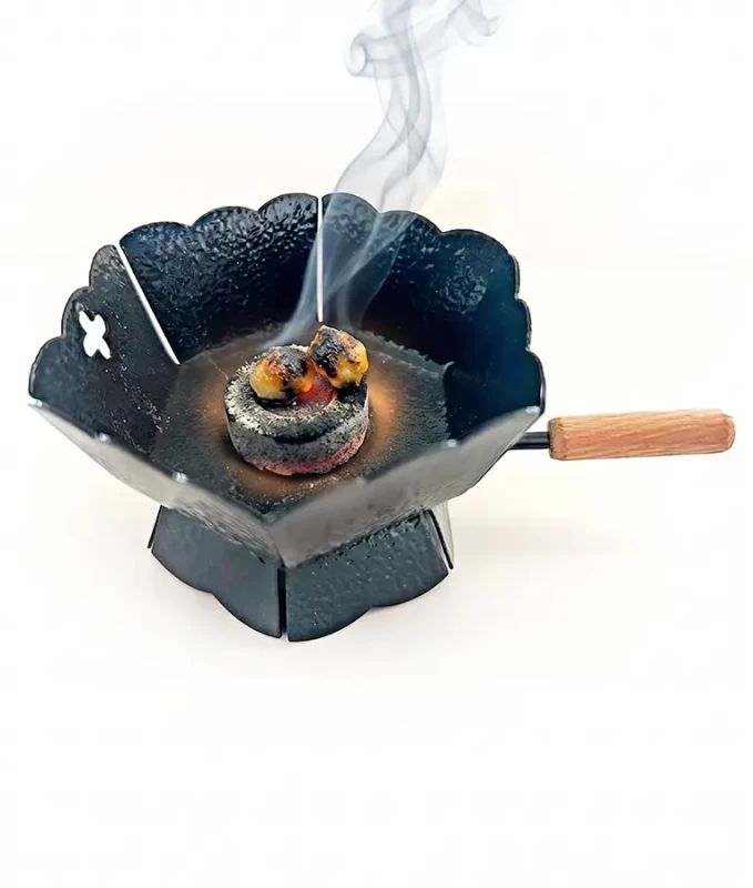 Cățuie din metal cu mâner din lemn pentru ars tămâie, GRS-K3N, negru, 80mm